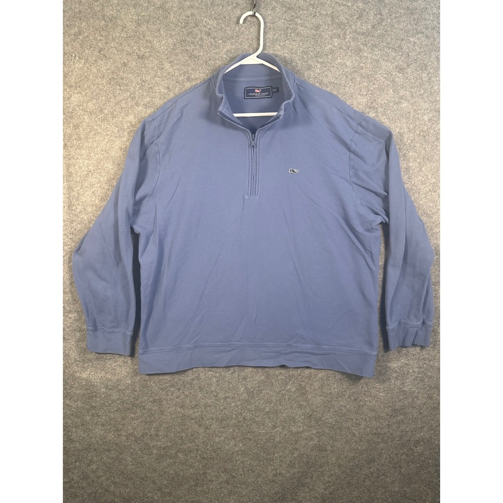 Vineyard Vines Mens XXL Blue Quarter Zip Pique Pullover Sweater Whale Logo